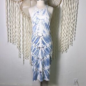Young Fabulous and Broke Blue White Tie Dye Halter Criss Cross Midi Length L